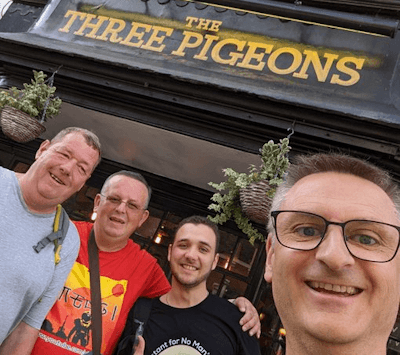 Selfie with Ricey in front of The Three Pigeons