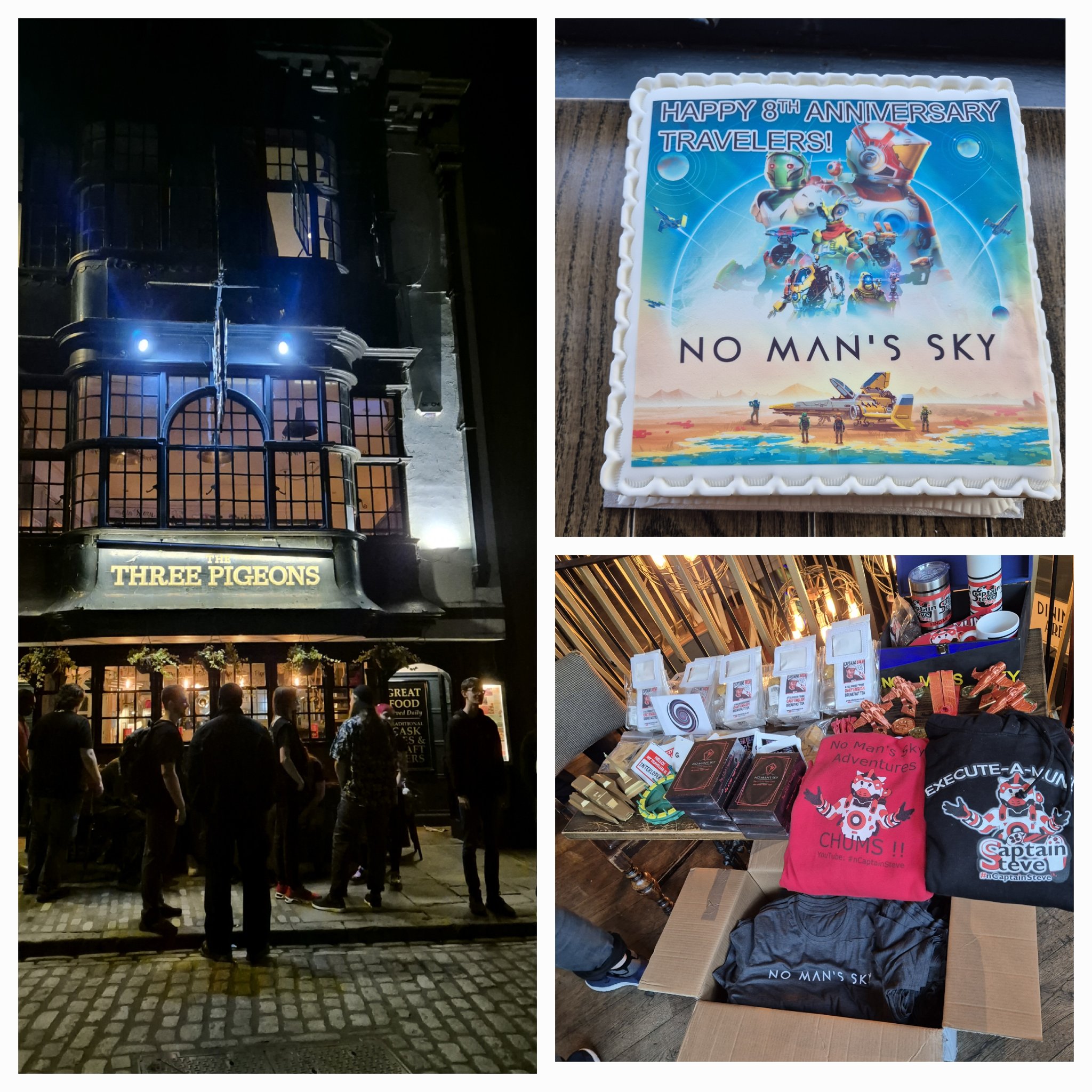 A collage of the Three Pigeons pub and the goodies available